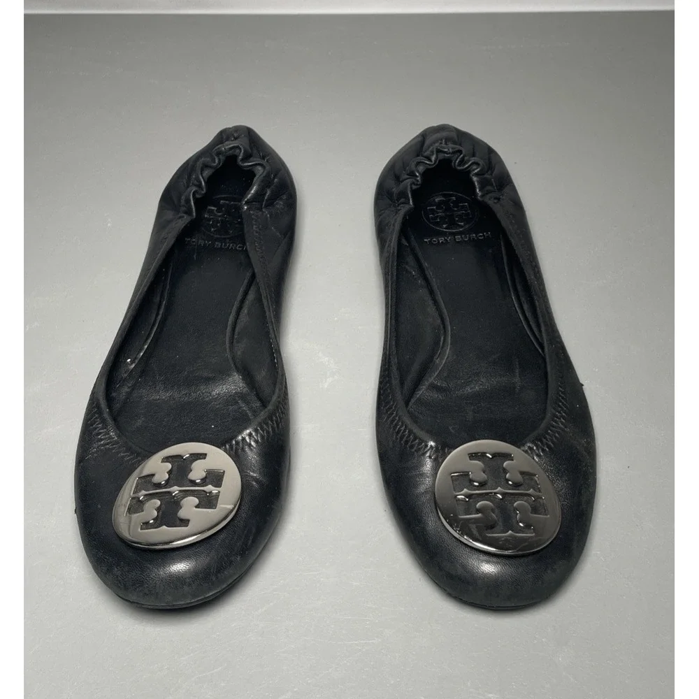 Tory Burch Minnie Black Leather Ballet Flats Size 8M